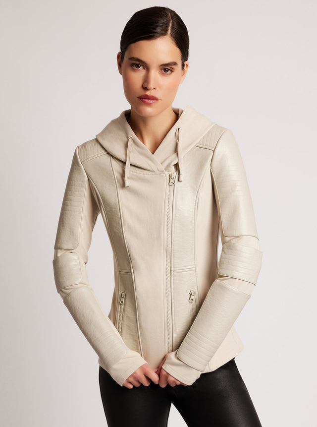 Asym Hooded Moto - Blanc Noir Online Store