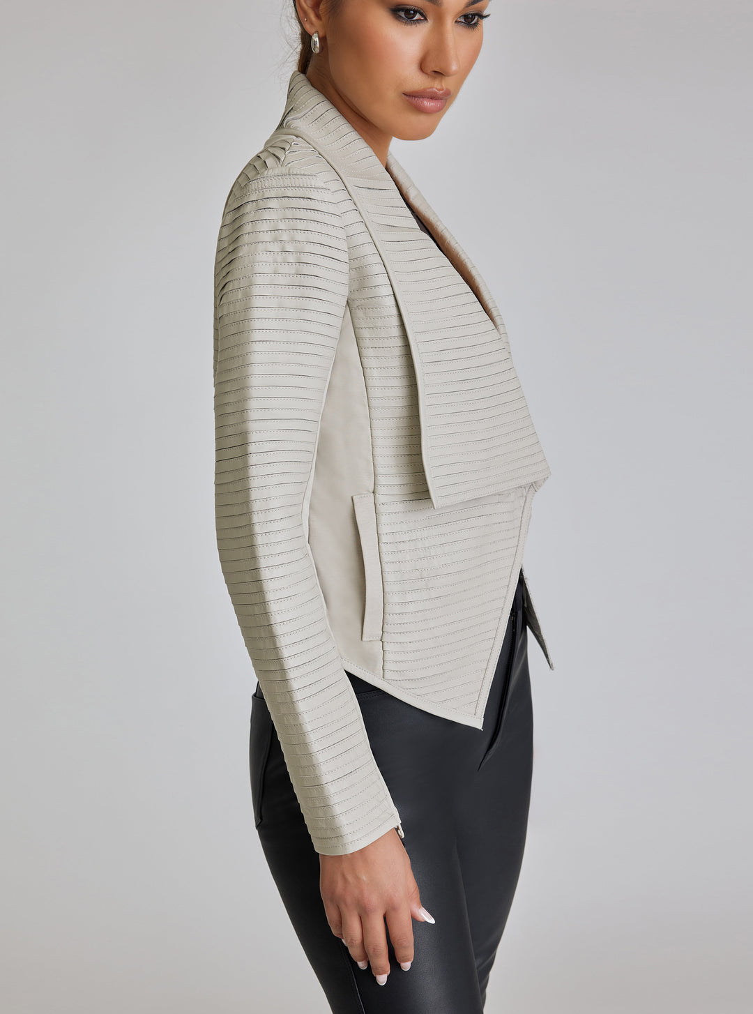 Strip Leather Drape Front - Blanc Noir Online Store