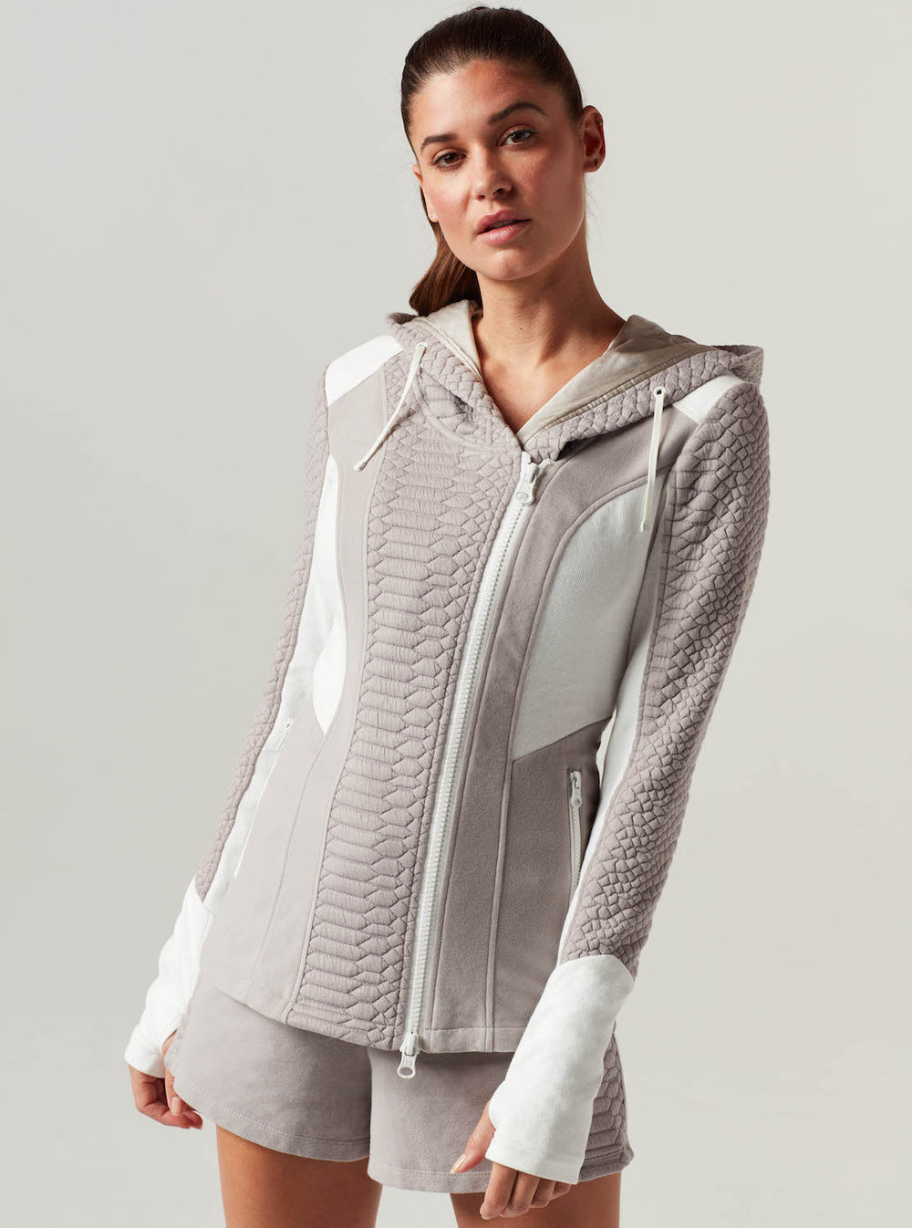 CROCO KNIT ASYMMETRICAL HOODIE - Blanc Noir Online Store