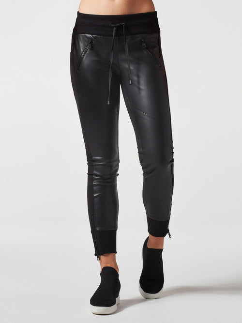 FAUX LEATHER FRONT JOGGER - Blanc Noir Online Store