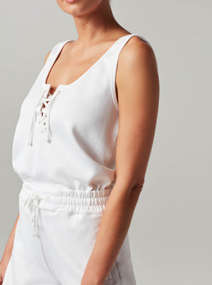 Lace Up Romper - White - Final Sale - Blanc Noir Online Store