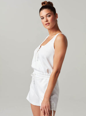 Lace Up Romper - White - Final Sale - Blanc Noir Online Store