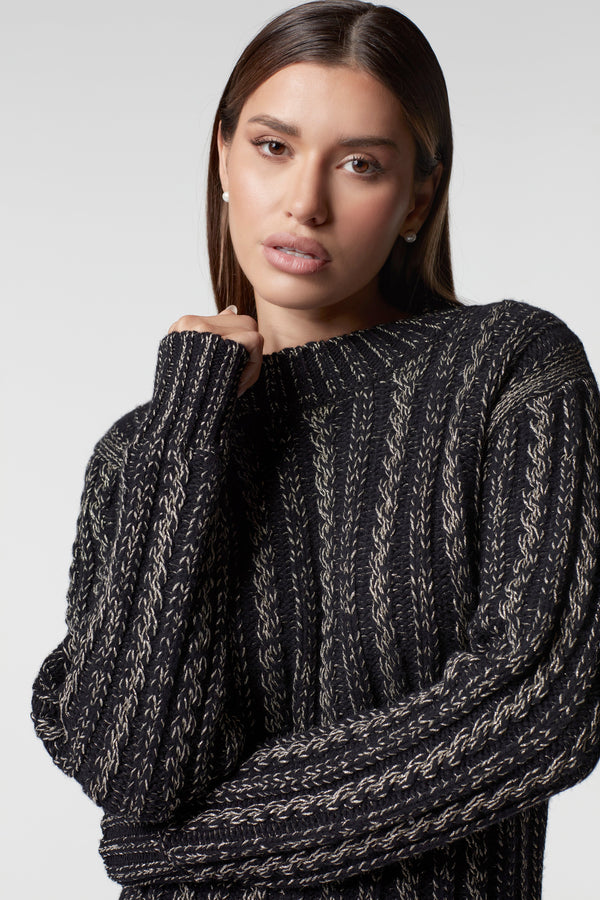 LUREX CABLE KNIT SWEATER - Blanc Noir Online Store