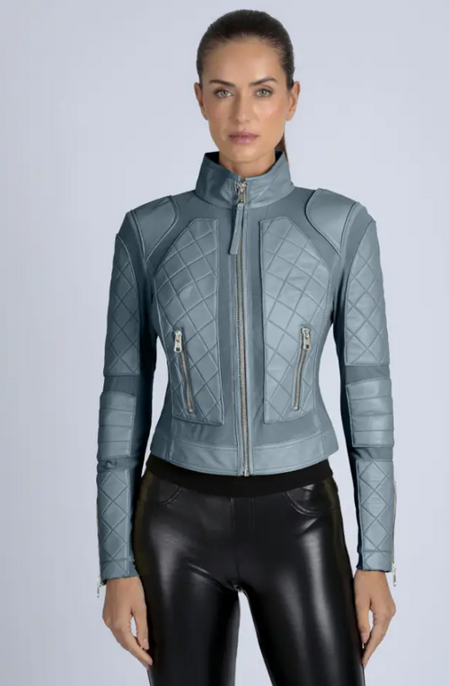 Leather Mesh Moto Jacket Blue Steel
