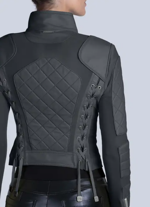 Leather Mesh Moto Jacket Charcoal