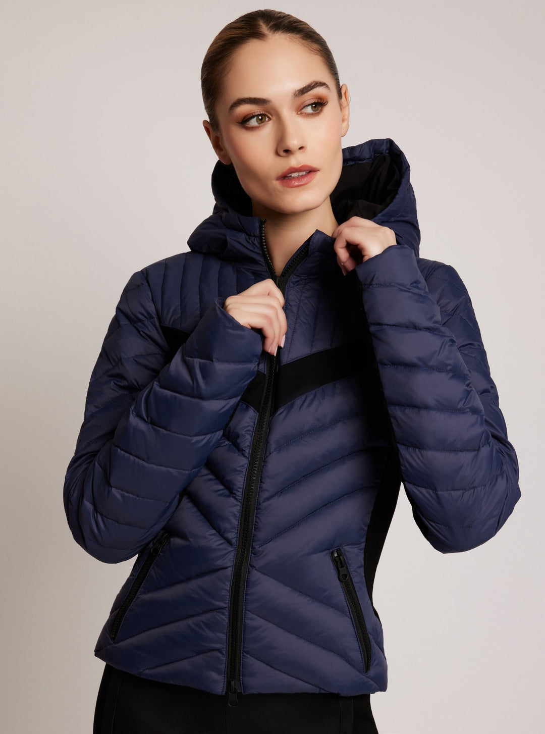 Chevron Stripe Down Filled Puffer Jacket - Blanc Noir Online Store