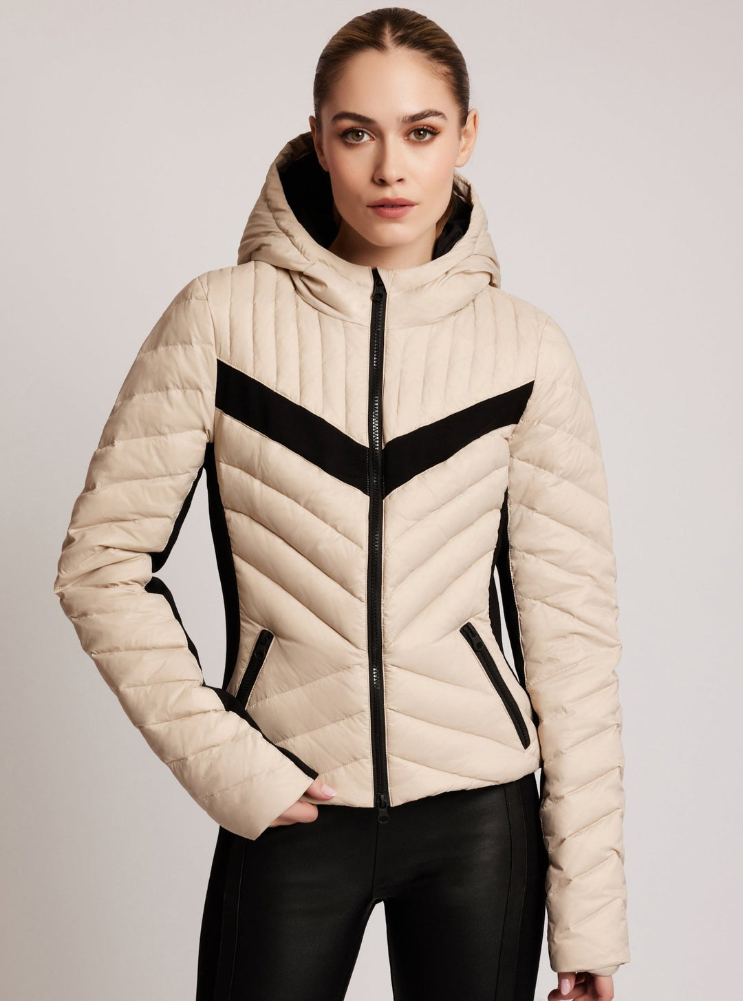 Chevron Stripe Down Filled Puffer Jacket - Blanc Noir Online Store
