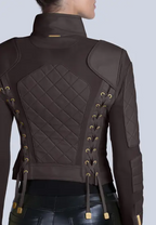 Leather Mesh Moto Jacket Chocolate