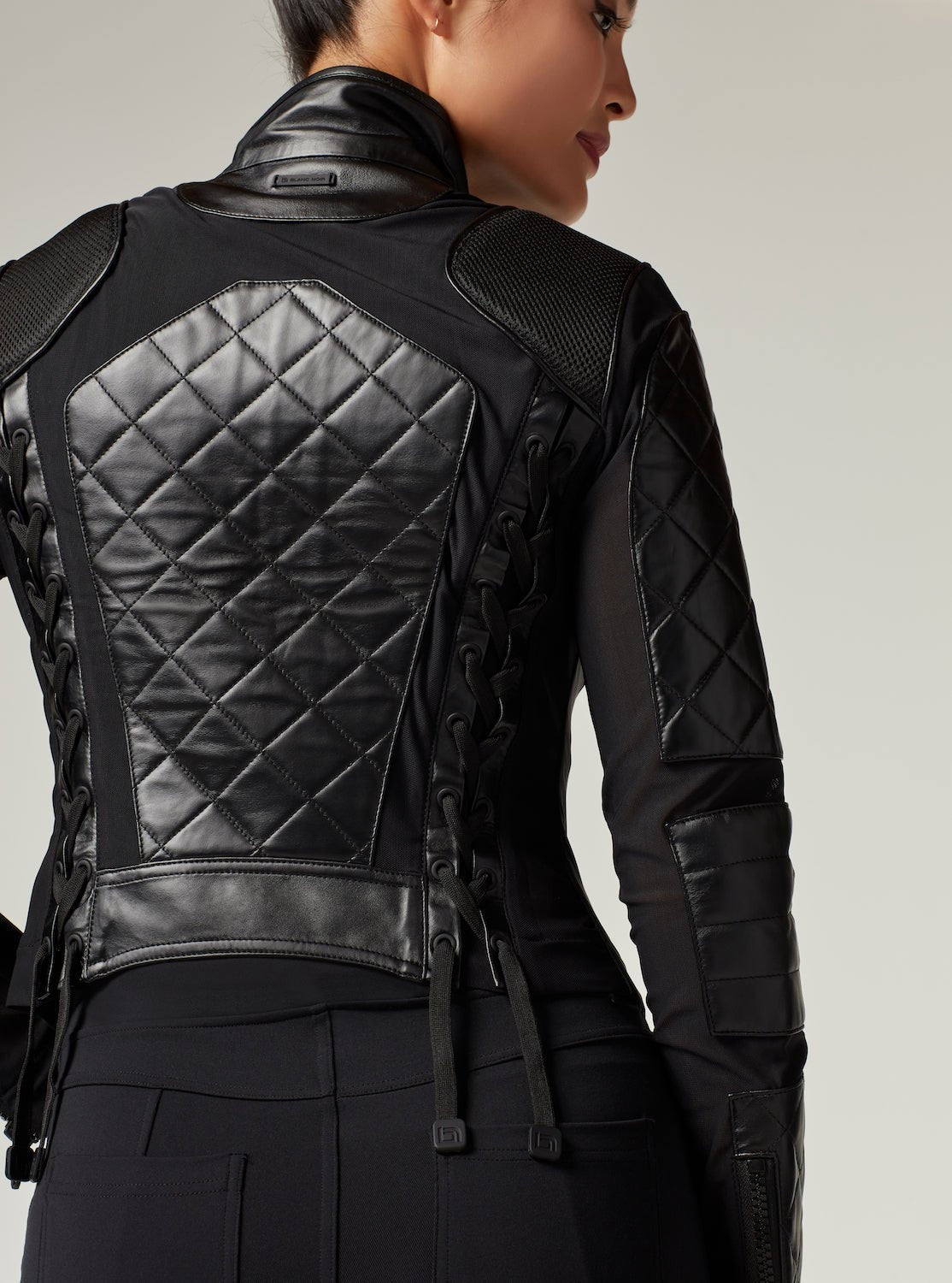 Classic Leather Mesh Moto Jacket | Blanc Noir Online Store