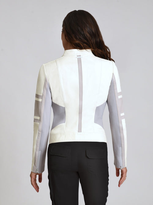 Claudine Leather Racer Jacket - Blanc Noir Online Store