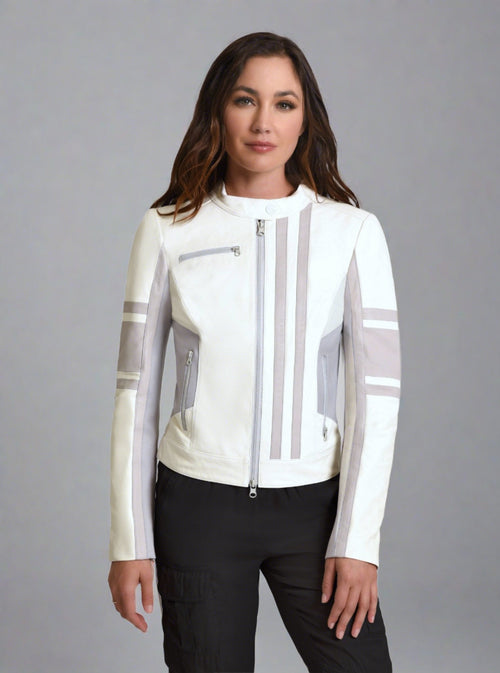 Claudine Leather Racer Jacket - Blanc Noir Online Store