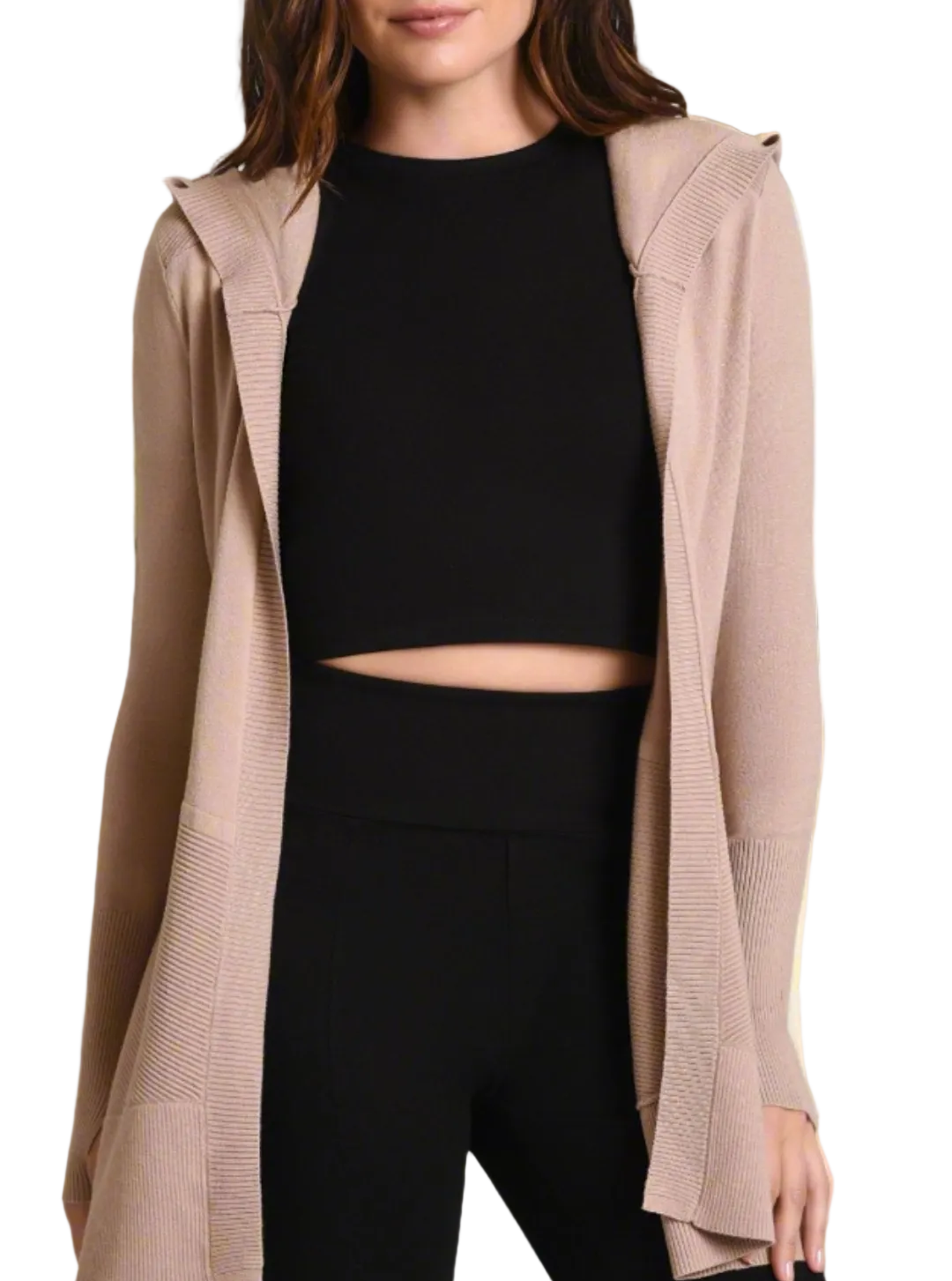 Cropped Portola Cardigan with Hood Black or Warm Taupe - FINAL SALE - Blanc Noir Online Store