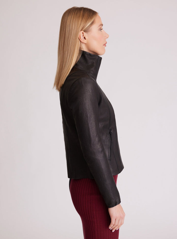 Funnel Neck Moto Jacket - Blanc Noir Online Store