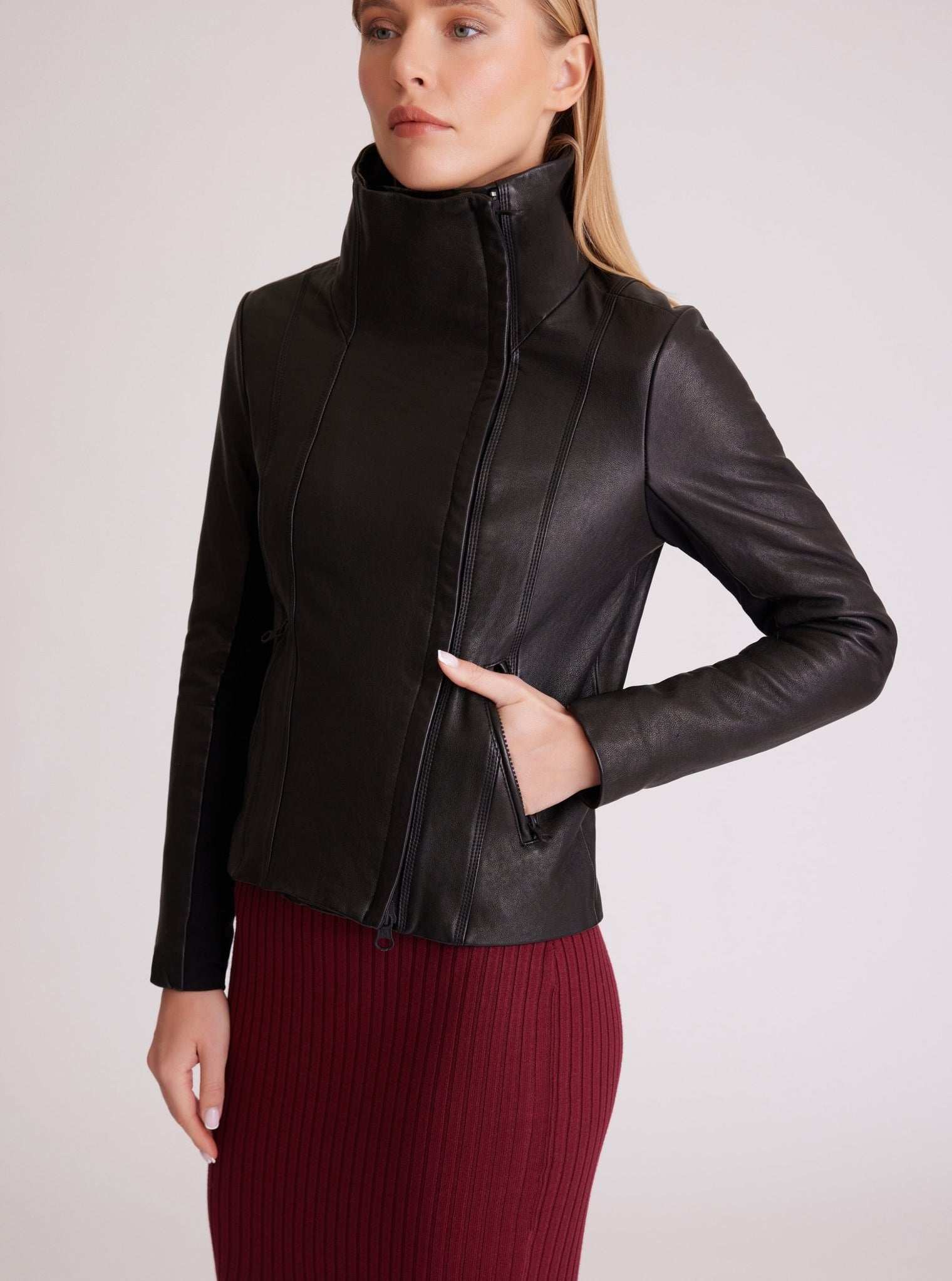 Funnel Neck Moto Jacket - Blanc Noir Online Store