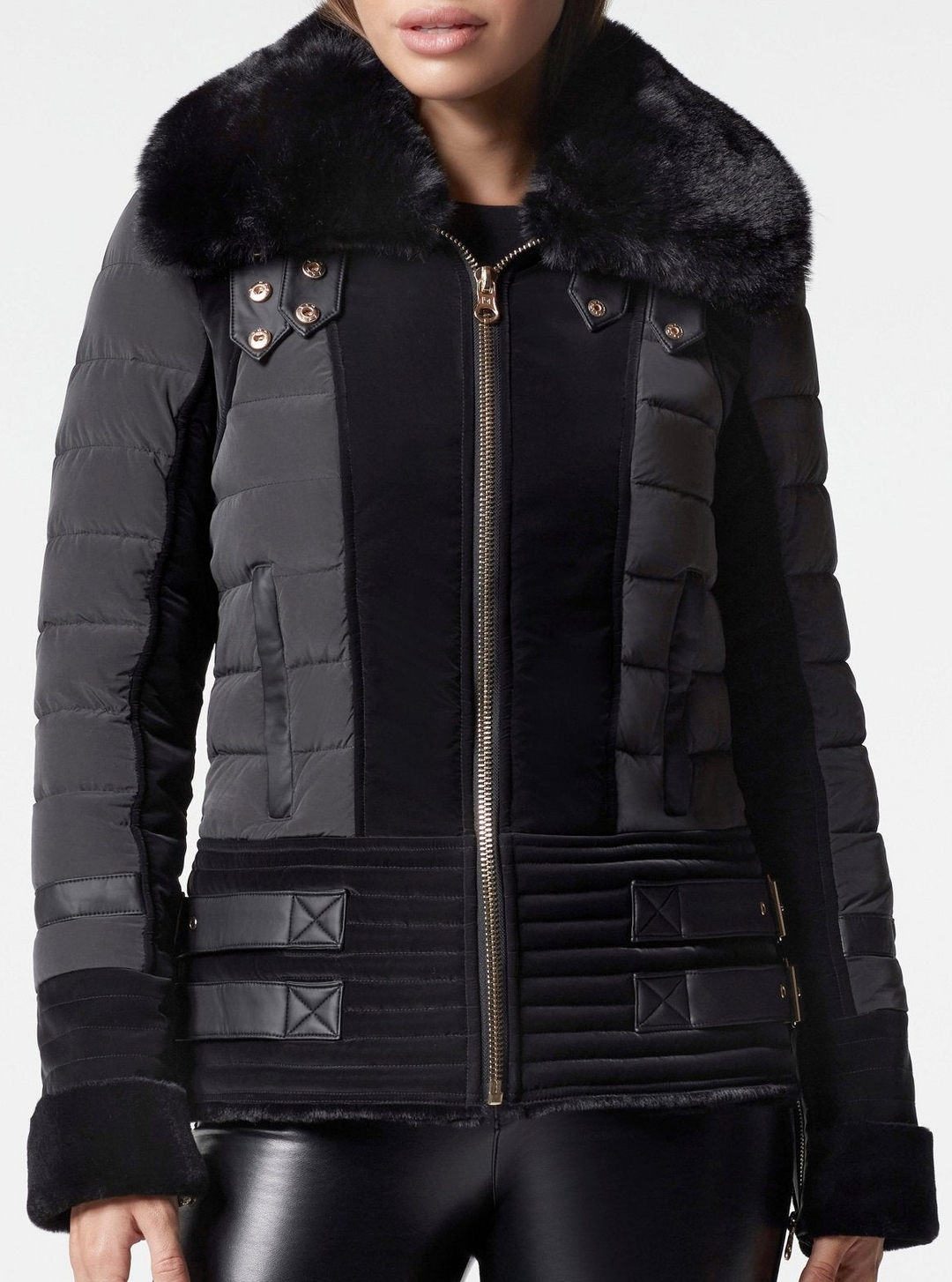 VAULT 26_2 Gold Moto Puffer Jacket w/Faux Fur - Blanc Noir Online Store