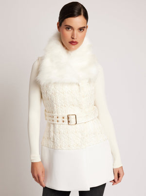 Irina Boucle Long Vest Gold Trim - Blanc Noir Online Store