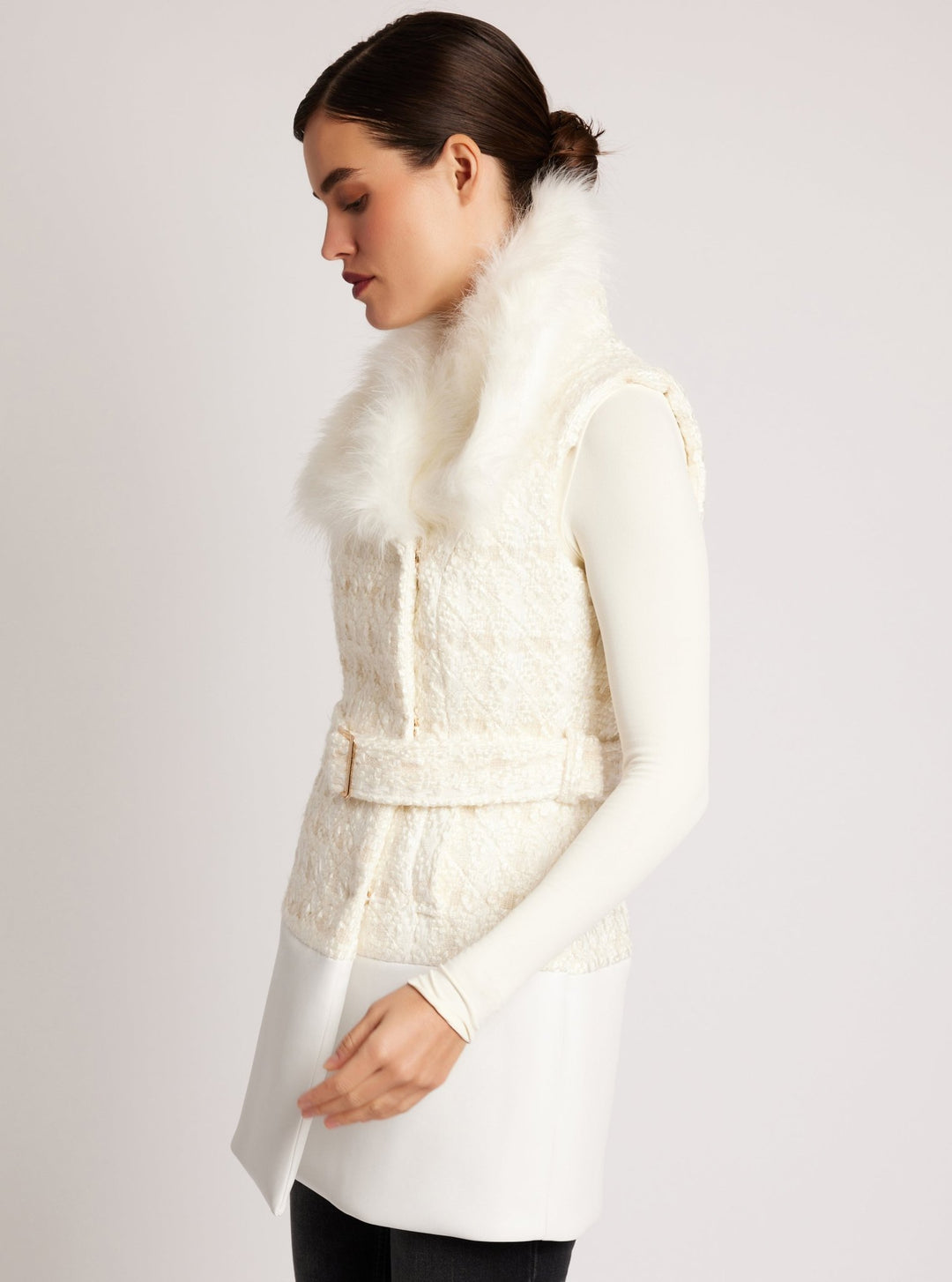 Irina Boucle Long Vest Gold Trim - Blanc Noir Online Store