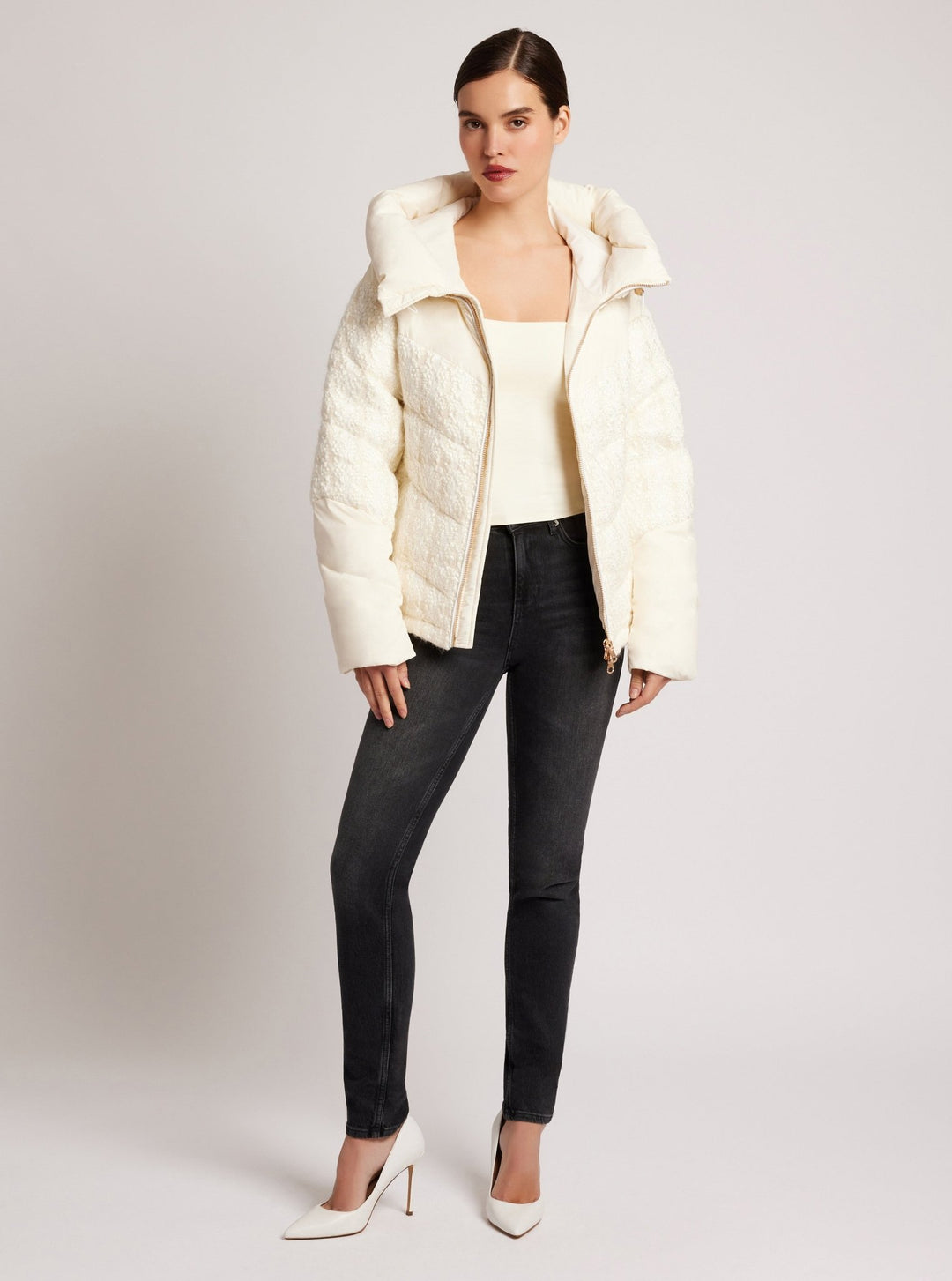 Irina Boucle Puffer Gold Trims Down Filled - Blanc Noir Online Store