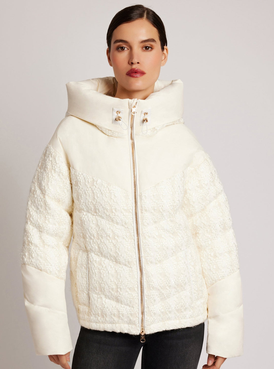 Irina Boucle Puffer Gold Trims Down Filled - Blanc Noir Online Store