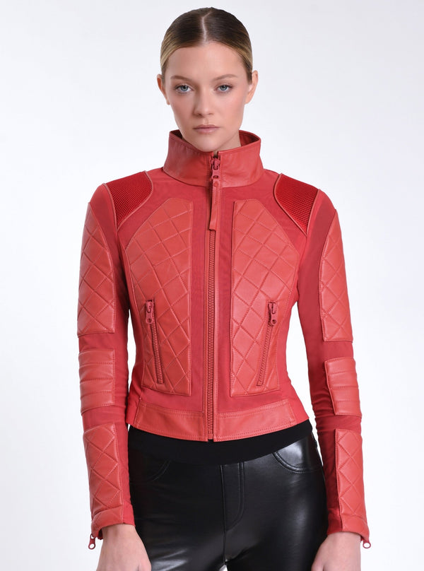 Leather Moto Mesh Jacket - Blanc Noir Online Store