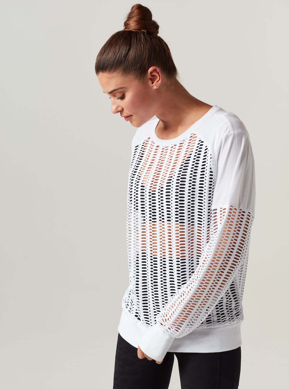 Linear Mesh Sweatshirt - White - Blanc Noir Online Store