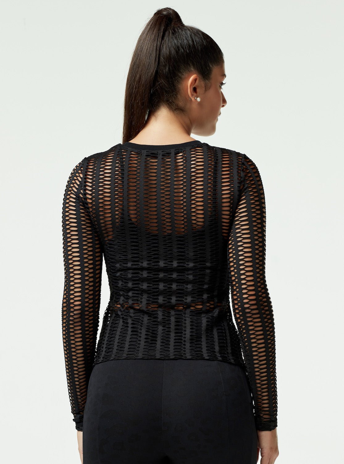 LINEAR MESH TOP LONG SLEEVE - Blanc Noir Online Store