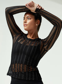 LINEAR MESH TOP LONG SLEEVE - Blanc Noir Online Store