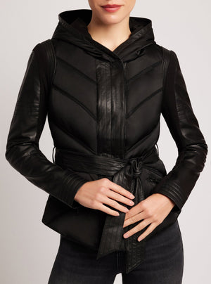 Mesh Inset Hooded Puffer - Down Filled - Blanc Noir Online Store