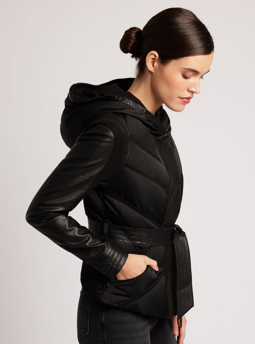 Mesh Inset Hooded Puffer - Down Filled - Blanc Noir Online Store