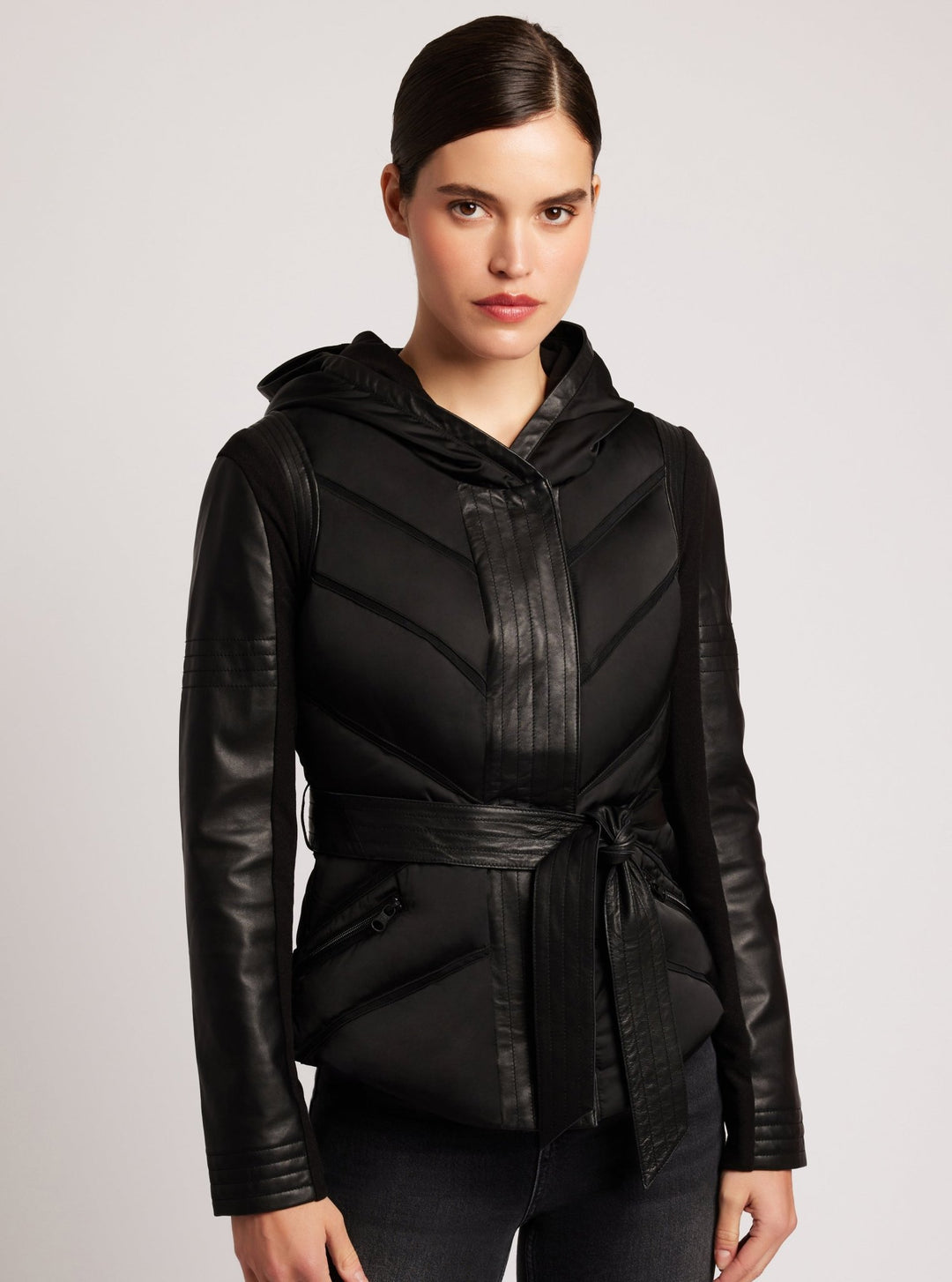 Mesh Inset Hooded Puffer - Down Filled - Blanc Noir Online Store