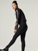 Mesh Moto Jacket with Black Leather & Gold Trims - Gold Collection - Blanc Noir Online Store
