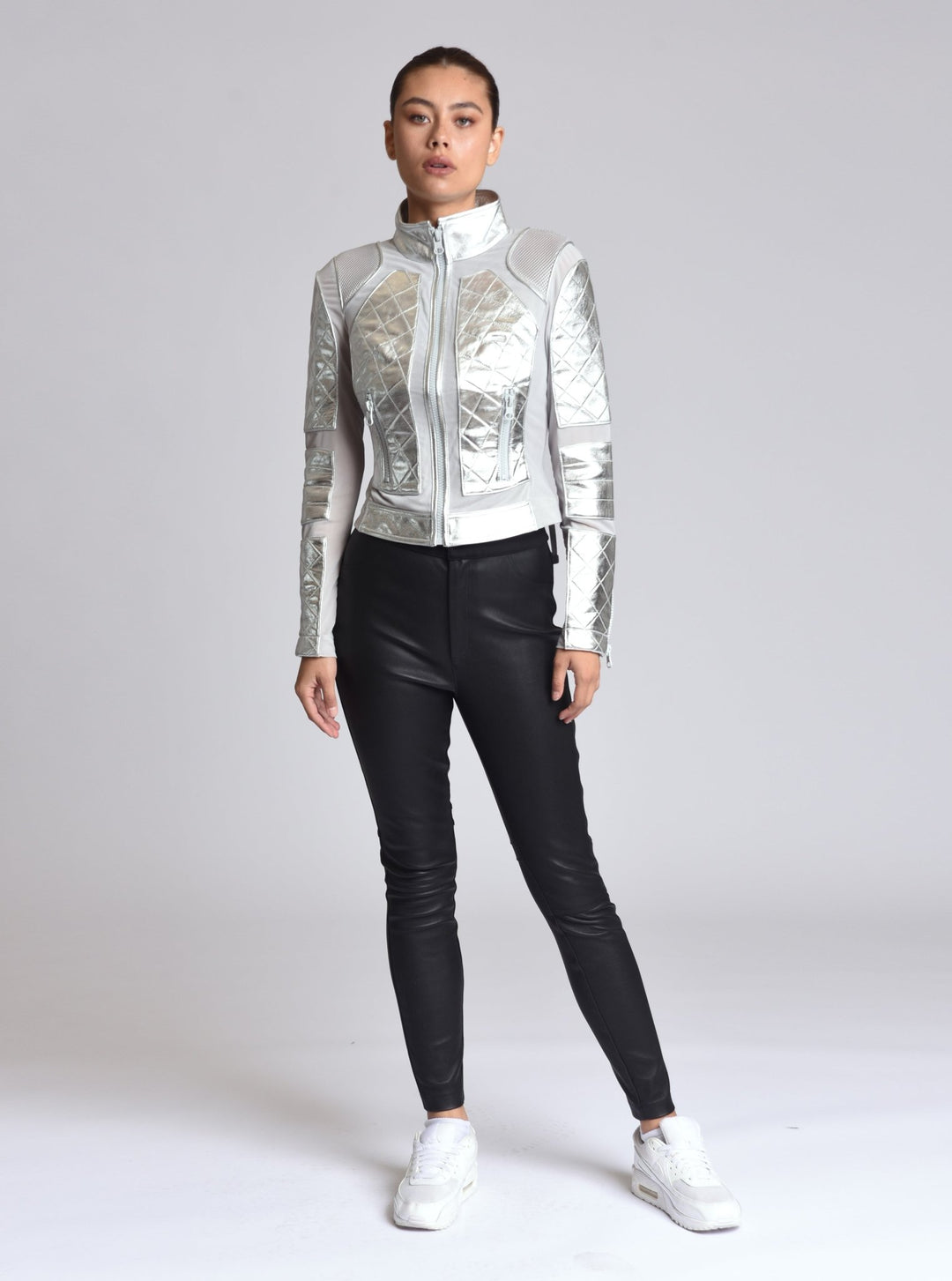 Metallic Moto Mesh Jacket - Blanc Noir Online Store