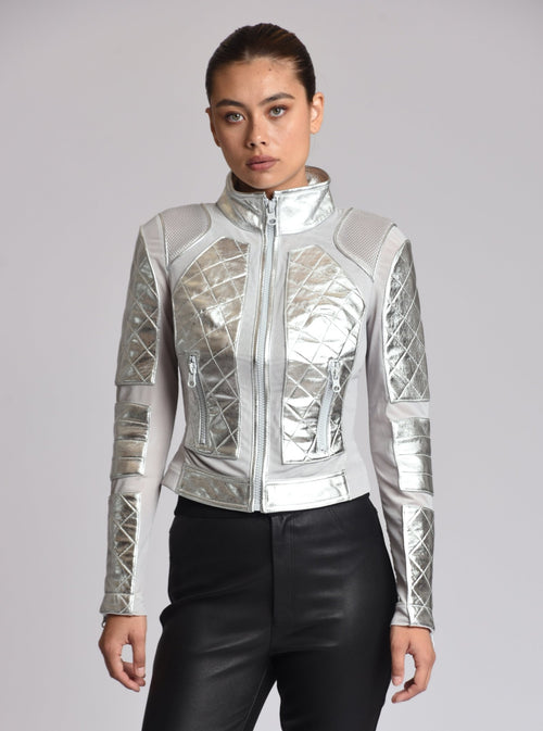 Metallic Moto Mesh Jacket - Blanc Noir Online Store