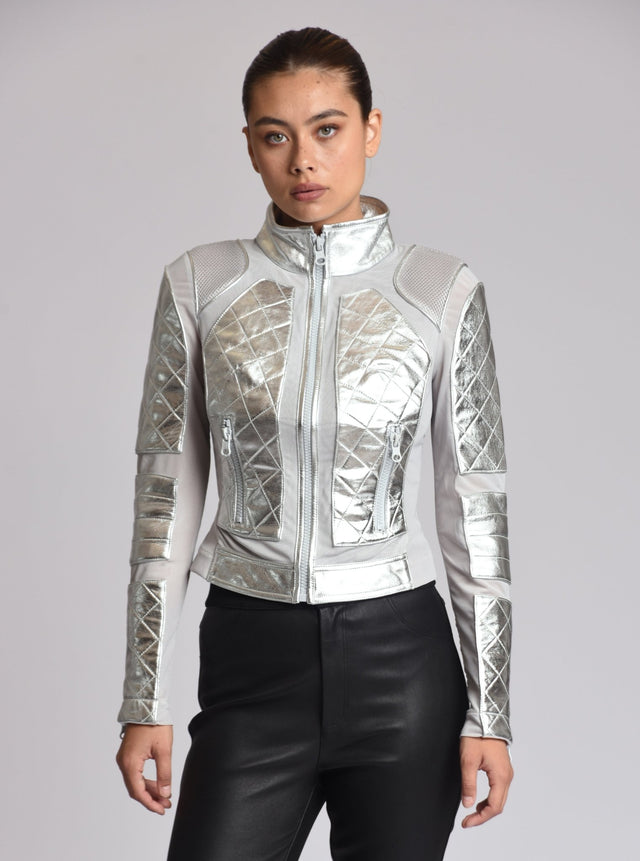 Metallic Moto Mesh Jacket - Blanc Noir Online Store