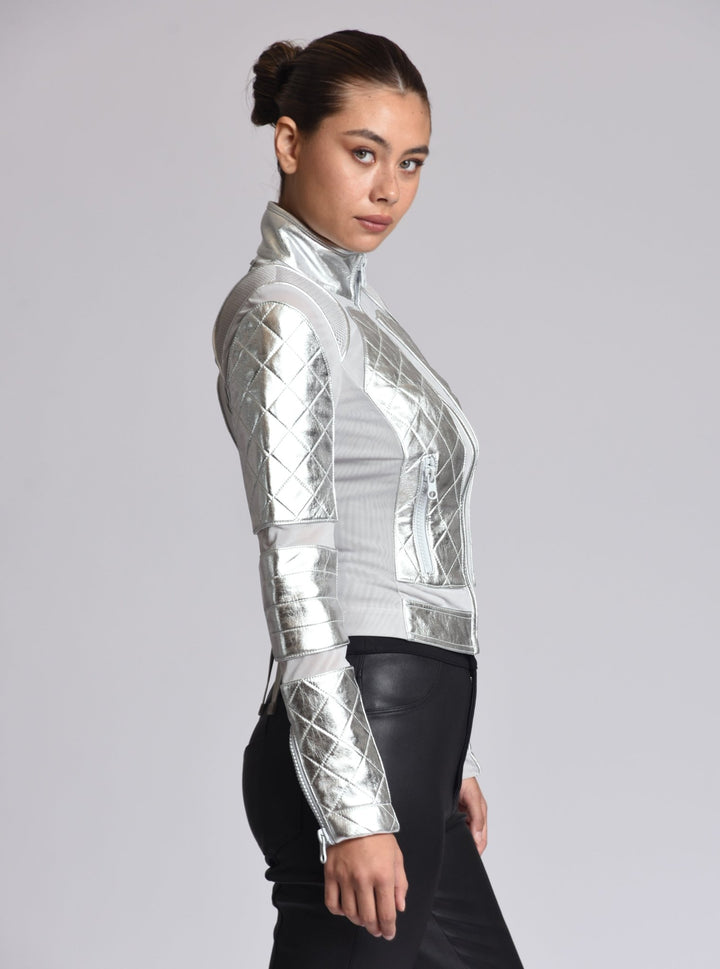 Metallic Moto Mesh Jacket - Blanc Noir Online Store