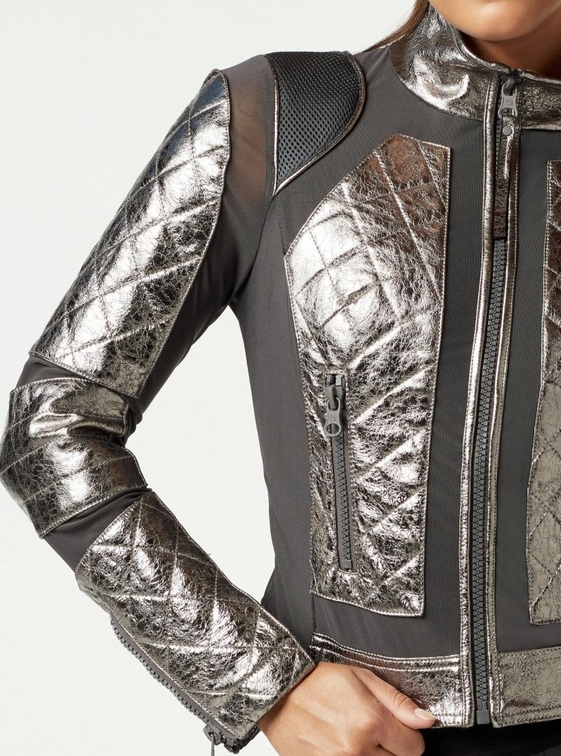 Metallic Moto Mesh Jacket - Gunmetal
