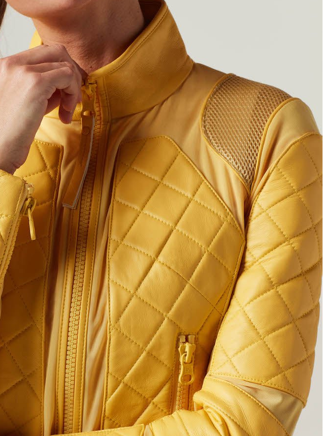 Genuine Classic Leather Mesh Moto Jacket - Sunshine Yellow/Goldfinch with Lace Up Back - Blanc Noir Online Store