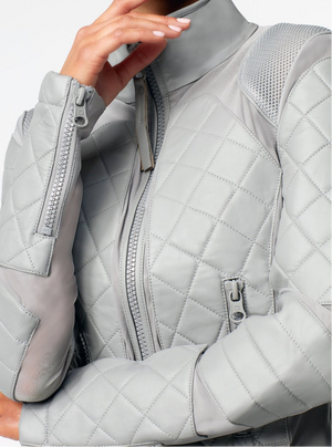 Classic Leather Mesh Moto Jacket - Sharkskin