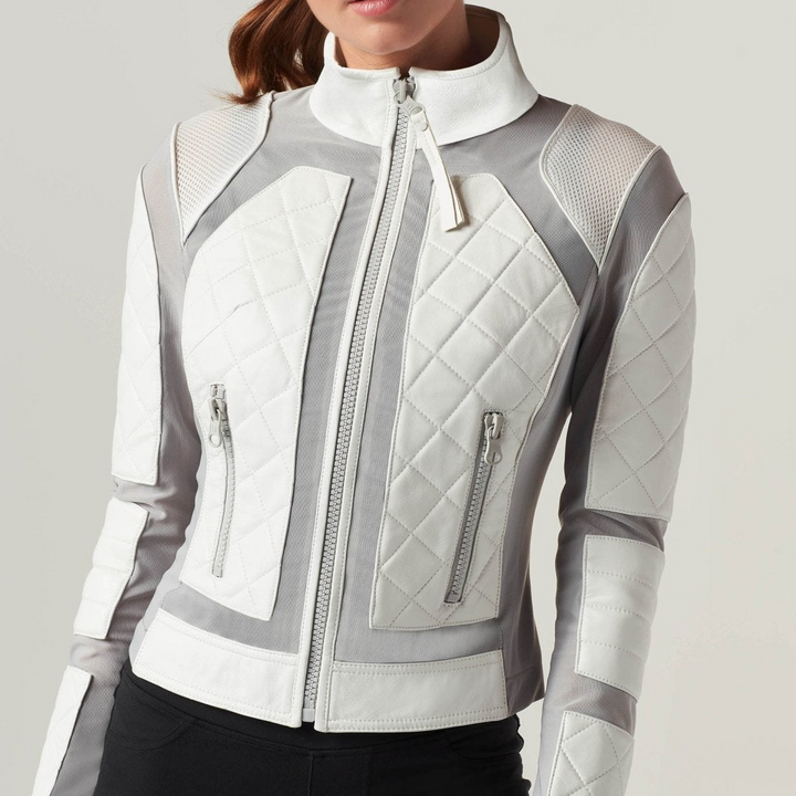 Classic Leather Mesh Moto - White / Gray