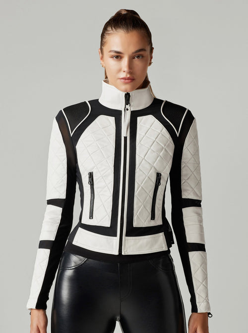 Moto Jacket Black and White Colorblock - Blanc Noir Online Store