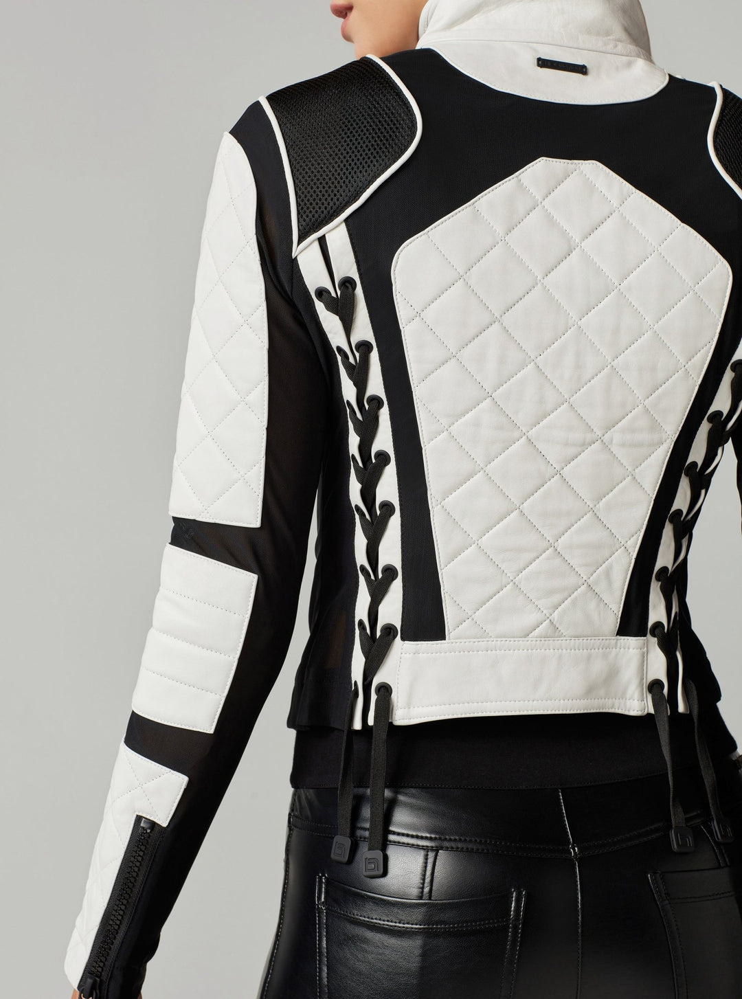 Moto Jacket Black and White Colorblock - Blanc Noir Online Store