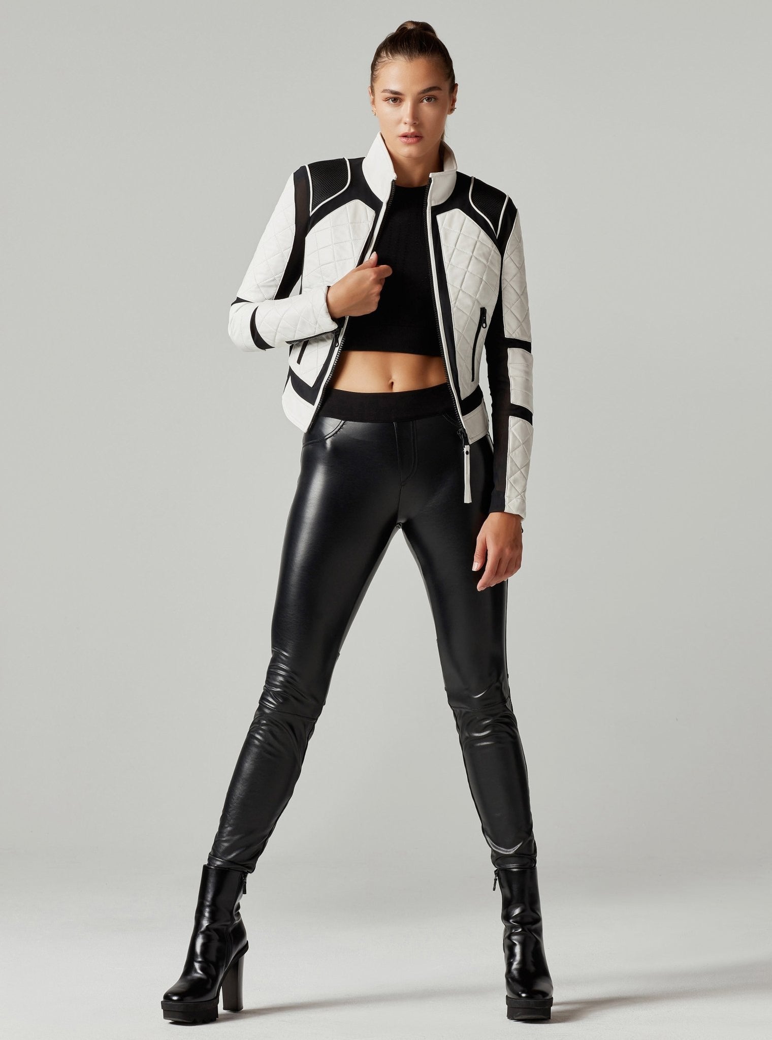Moto Jacket Black and White Colorblock - Blanc Noir Online Store