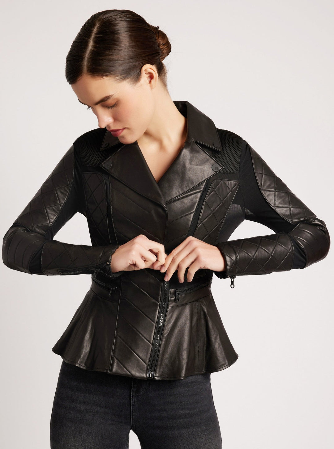 Moto Mesh Peplum Jacket - Blanc Noir Online Store