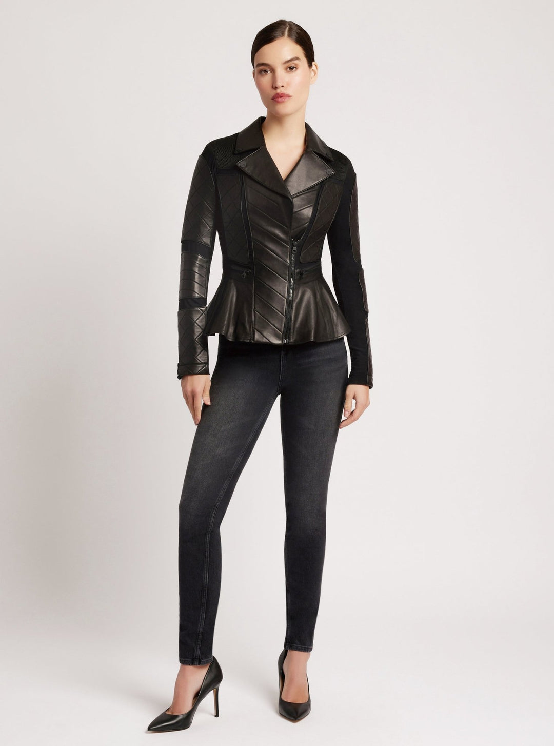 Moto Mesh Peplum Jacket - Blanc Noir Online Store