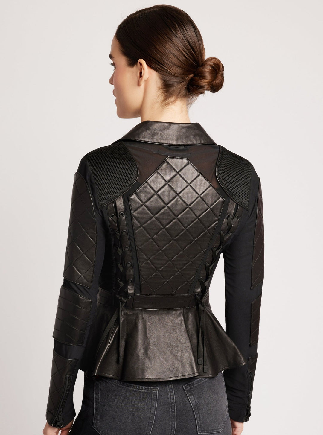 Moto Mesh Peplum Jacket - Blanc Noir Online Store