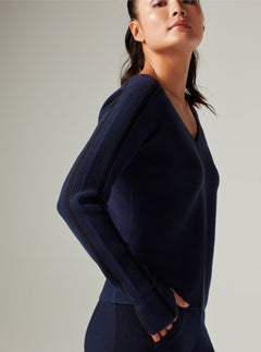 Portola V Neck Sweater - Dress Blues - Blanc Noir Online Store