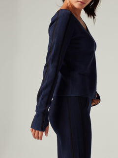 Portola V Neck Sweater - Dress Blues - Blanc Noir Online Store