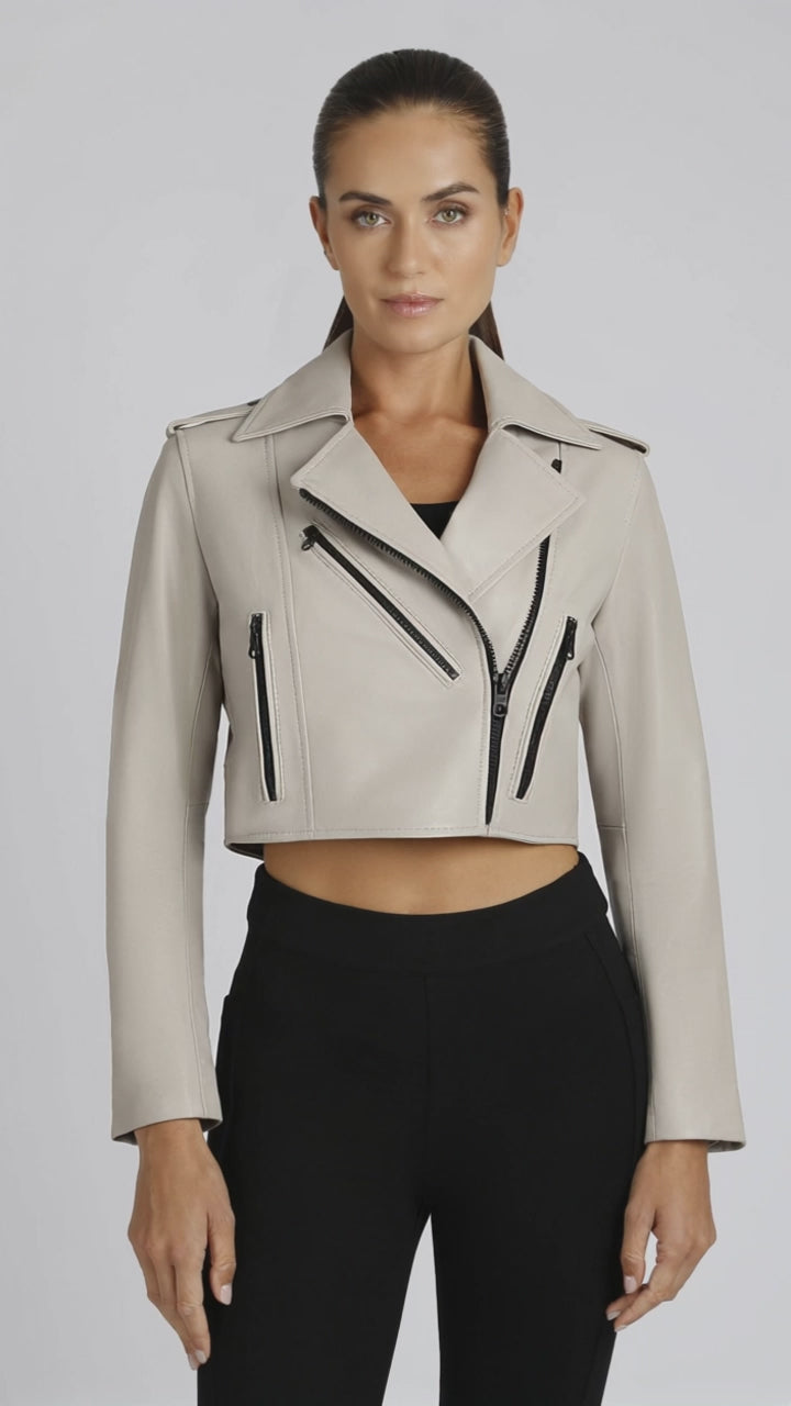 Cleo Cropped Genuine Leather Jacket