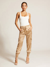 SILK JOGGER GOLD TRIMS - Blanc Noir Online Store