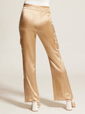 SILK WIDE LEG PANT GOLD TRIMS - Blanc Noir Online Store